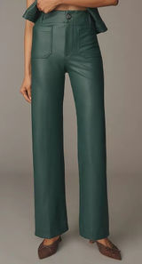 Maeve Anthro The Colette Full Length Faux Leather Pants Muted Aqua Teal Size 33 Photo 0