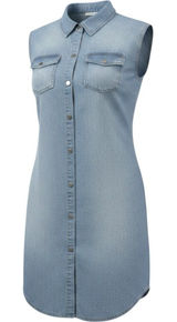 Sleeveless Light Wash Chambray‎ Denim Shirt Dress Snap Front Collared Blue Large Photo 0