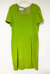 Maggy London Vintage 100% Silk Lime Green Sheath Dress Short Sleeve Size 16 Photo 0