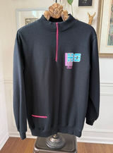 Vintage 80s 90s Ho Skis 1/4 Zip Tunic Sweatshirt Black Neon Pink Blue L Photo 0