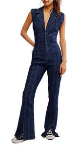 We The Free FREE PEOPLE CRVY Ring The Alarm Denim Jumpsuit Photo 0