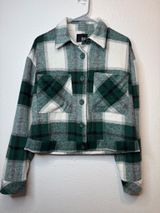 Kut from the Kloth Luciana Green Plaid Cropped Shirt Jacket Shacket Size M Photo 0