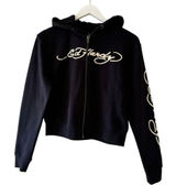 Ed Hardy Black Snake Skull Logo Cropped Zip Up Hoodie Sweatshirt SZ S #2290 Photo 0
