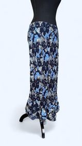 Vintage Y2K White Rice Coastal Boho Blue Floral Ruffle Hem Maxi Skirt Size XL 💙 Photo 0