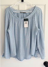 Lauren Ralph Lauren Blue Stripe Off Shoulder Tie Sleeve Top L Photo 0