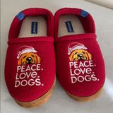 Women’s Life Is Good house slippers red fleece “Peace Love Dogs” new size 7 NEW Photo 0