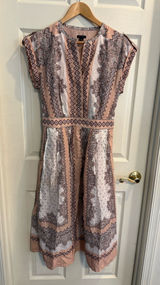 Ann Taylor Blush Pink and Ivory Cap Sleeve Midi Dress with Pockets Photo 0