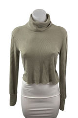 Aritzia Wilfred Free Women's Green Ribbed Long Sleeve Slim Crop Sweater Top XS Photo 0