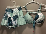 Tropical Palm Leaf Bikini Set Swim Skirt High Waisted Mint Green Large Fits M/S Photo 0