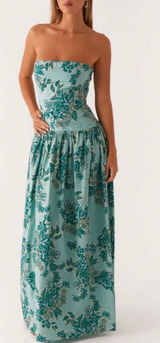 Floral Strapless Maxi Dress Green Photo 0