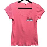 Vintage Y2K Baby Tee Pink Ribbed Cotton T-Shirt Large Automotive Graphic Racing‎ Photo 0