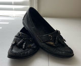 Women’s‎ solid black leather tassel slip on loafers mules boat shoes size 8 Photo 0