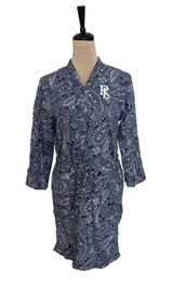 Ralph Lauren Blue Paisley Cotton Terry Lined Robe XS/S Monogrammed Loungewear Photo 0