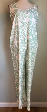 Green White Floral Tie Jumpsuit oho cottage fairy festival resort dainty y2k lar Photo 0