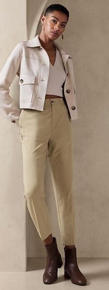 Banana Republic Airstretch Tapered Pant Khaki Beige Elastic Waist Ankle M Photo 0