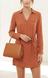 🌸No Comment long-sleeve peach V-neck shirt dress Size small Photo 0