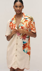 Farm Rio X Anthropologie Scalloped Shirt Dress New Tags Tropicart Photo 0