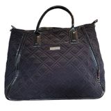 Vera Bradley Black Quilted Microfiber Tote‎ Bag Patent Trim Colorful Leaf Lining Photo 0