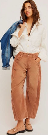 Free People Good Luck Cord Barrel Jeans Tan Brown Neutral Size 30 Corduroy Photo 0