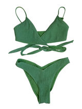 Hollister Sage Green Textured Triangle‎ Wrap Bikini Set S Top XS Cheeky Bottoms Photo 0