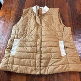 J.‎ Jill Camel Brown Quilted Puffer Vest Ribbed Knit Trim Snap Front Womens L Photo 0