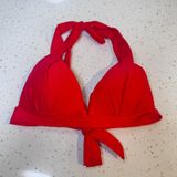 Banana Moon Red Ribbed Halter Bikini Top Front Tie Padded Swimwear‎ XS US 0-2 Photo 0