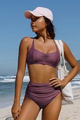 Cupshe Italian Voyage Cross Back Top & Shirring Wine High Waist Bikini Set Photo 0