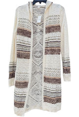 Cato Womens Open Knit Hooded Duster Cardigan Sweater Olive Brown Striped S NEW Photo 0