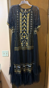 Free People black & gold floral embroidered tulle overlay midi dress Photo 0