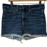 American Eagle Hi Rise Shortie Denim Jean Shorts Women's Sz 6‎ Distressed Photo 0
