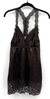 Vintage Y2K Satin Lace Babydoll Top Sz M Brown Coquette Lace Trim Fairy Romantic Photo 0