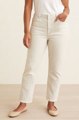 Everlane Cream Off-White Curvy Cheeky Organic Jeans Denim Women's Size 35 Crop Photo 0