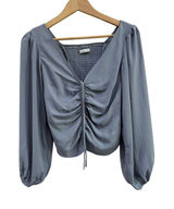 Abercrombie Ruched Front‎ Long Sleeve Coquette Blouse Blue Size XS Y2K Photo 0