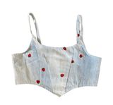 Reworked Strawberry Embroidery Denim Corset Tank Top 🔥 Photo 0
