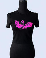 Pink Bat Graphic Black Cropped Baby Tee Size Small 🖤 Photo 0