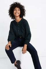 Madewell‎ Green Plaid Balloon Sleeve Peasant Long Sleeve Top Warren Check XS Photo 0