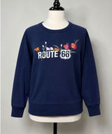 Route 66 Women's Navy Blue Floral Graphic Crewneck Sweatshirt XS Raglan Sleeve Photo 0