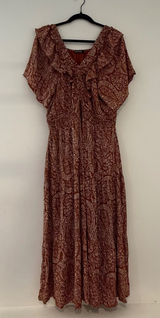 Mikarose Rust Paisley Ruffle V-Neck Smocked Maxi Dress XXL MDFP23619 Photo 0