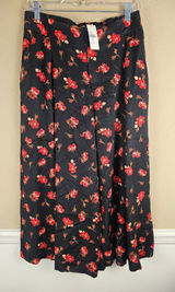 NWT Maeve Anthropologie Black Red Floral Wide Leg Pleated Culottes Pants Small Photo 0