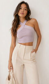 Babaton‎ Aritzia Sculpt Knit Criss Cross Mauve Pink Ribbed Cropped Tank Top Photo 0