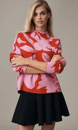 Anthropologie Maeve Cary Mockneck Pink & Red Floral Sweater Photo 0