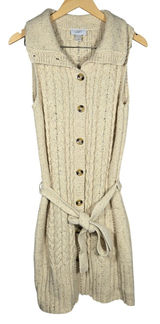 Ann Taylor LOFT Cream Cable Knit Long Sleeveless Cardigan‎ Vest Belted Medium Photo 0