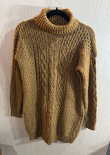 American Eagle Outfitters Mustard Yellow Cable Turtleneck Sweater Dress Small Photo 0