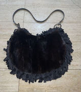 WOMENS PHOEBE AND‎ JOSEPHINE Fur LEATHER Fringe SHOULDER PURSE 14x9" Photo 0