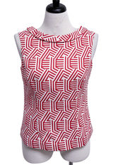 Boden Red Off White Geometric Sleeveless Flap Neck Woven Fit Flare Martha Top 10 Photo 0