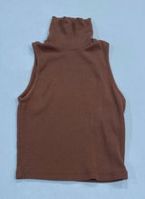 ZARA Ribbed Sleeveless Turtleneck Top S | Brown Mock Neck Tank | Minimalist Basi Photo 0