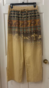 ADOR Wide Leg Western Buffalo Pants L Cotton Linen Boho Graphic NEW NWT Photo 0