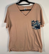 Victoria's Secret PINK V-Neck Pocket T-Shirt Peach Tropical Sequin‎ Back Large Photo 0