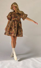 NWT Vestique Floral Puff Sleeve Jaquard Dress Photo 0