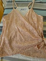 Grace Karin Rose Gold sequin Camisole Wrap top with Tie Side Small Photo 0